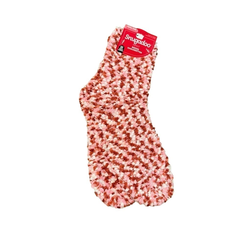 Snugadoo Pink‎ Red White Cozy Socks Womens One Size Popcorn Knit Fuzzy Plush NEW